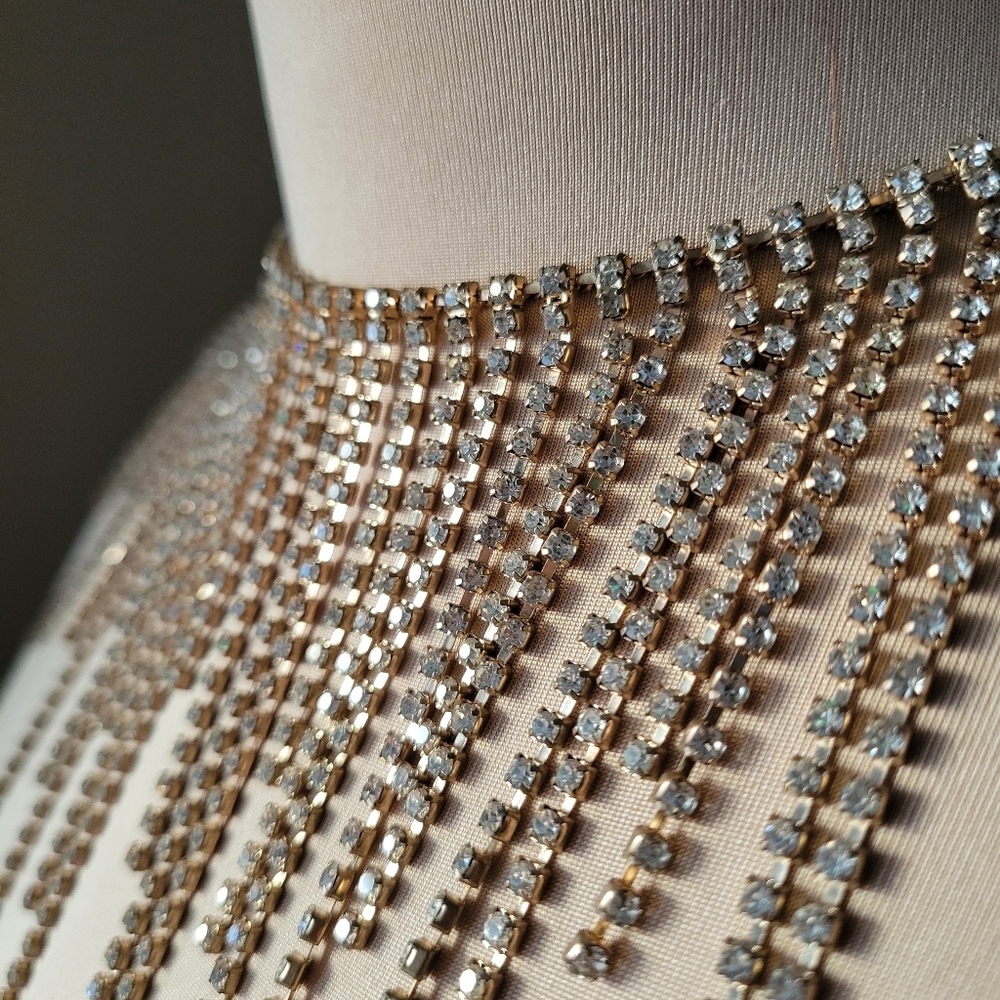 Sparkly Gold & Crystal Tassel Fringe Statement Choker Necklace - Picture 5 of 10